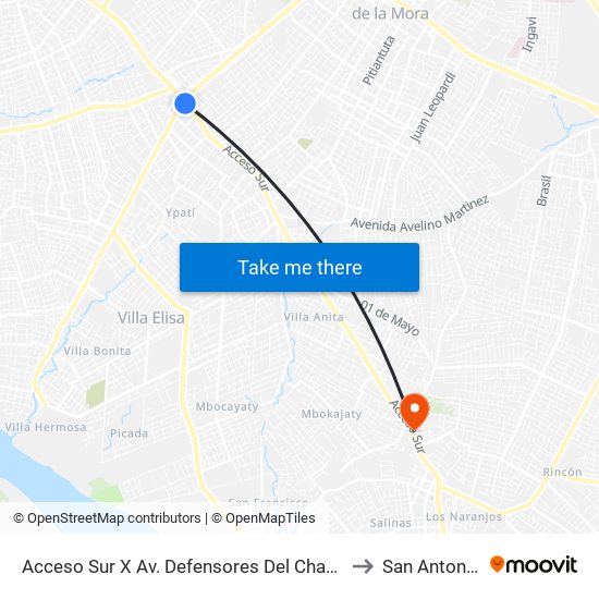 Acceso Sur X Av. Defensores Del Chaco to San Antonio map
