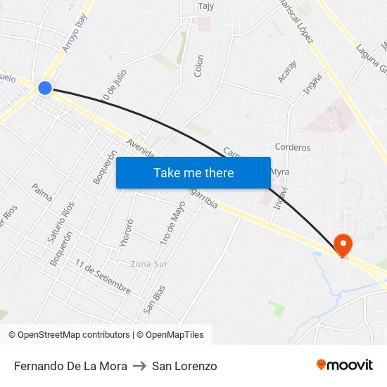 Fernando De La Mora to San Lorenzo map