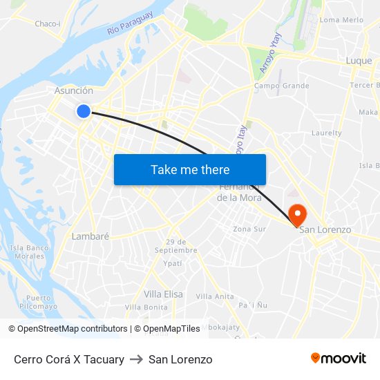 Cerro Corá X Tacuary to San Lorenzo map