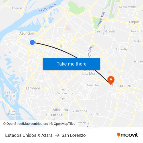 Estados Unidos X Azara to San Lorenzo map