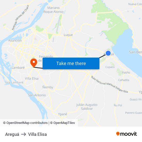 Areguá to Villa Elisa map