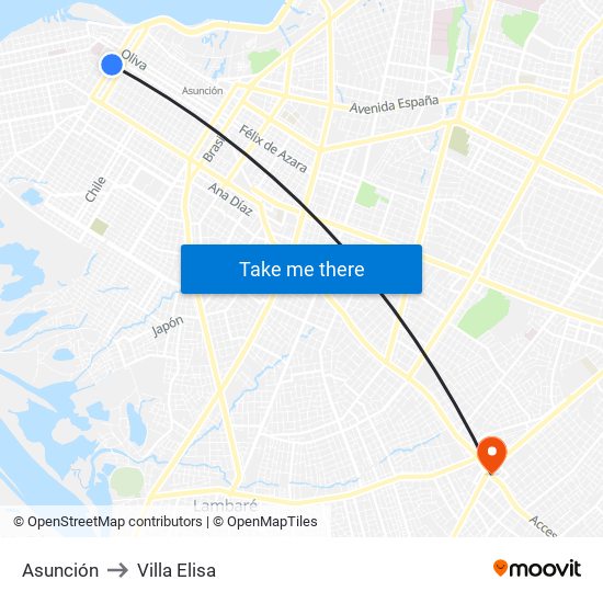 Asunción to Villa Elisa map