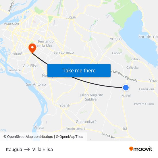 Itauguá to Villa Elisa map