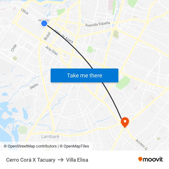 Cerro Corá X Tacuary to Villa Elisa map