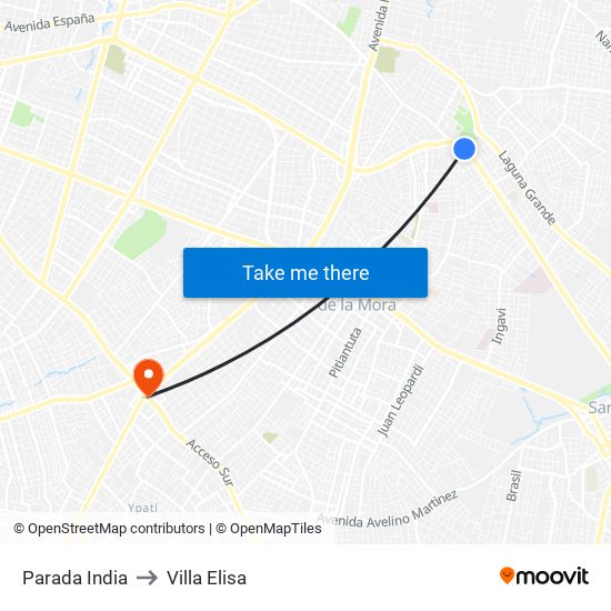 Parada India to Villa Elisa map