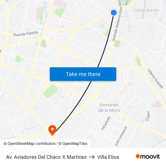 Av. Aviadores Del Chaco X Martínez to Villa Elisa map