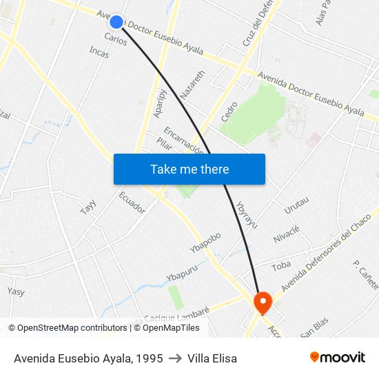 Avenida Eusebio Ayala, 1995 to Villa Elisa map