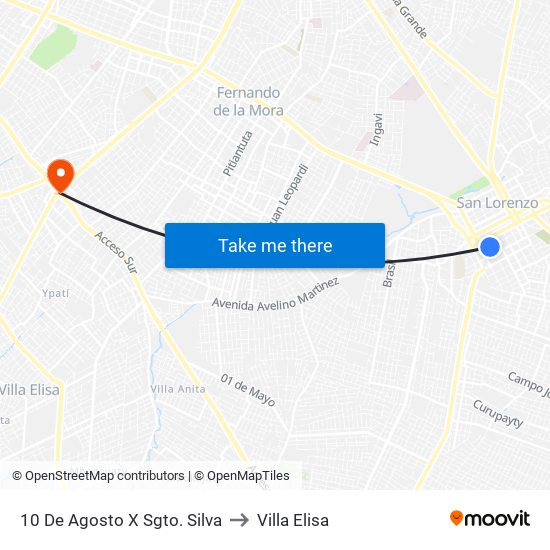 10 De Agosto X Sgto. Silva to Villa Elisa map