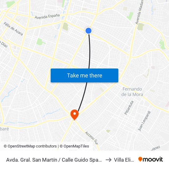 Avda. Gral. San Martín / Calle Guido Spano to Villa Elisa map