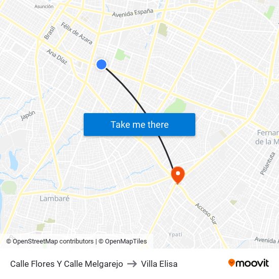 Calle Flores Y Calle Melgarejo to Villa Elisa map