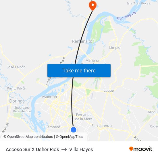 Acceso Sur X Usher Ríos to Villa Hayes map