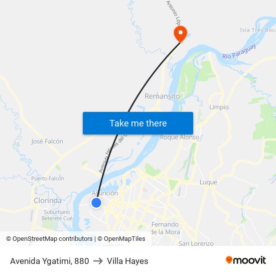 Avenida Ygatimi, 880 to Villa Hayes map