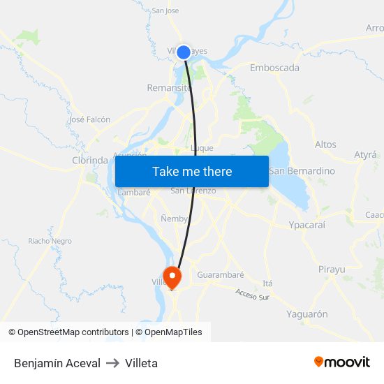 Benjamín Aceval to Villeta map