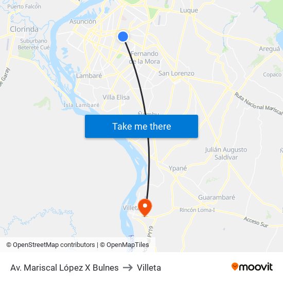 Av. Mariscal López X Bulnes to Villeta map