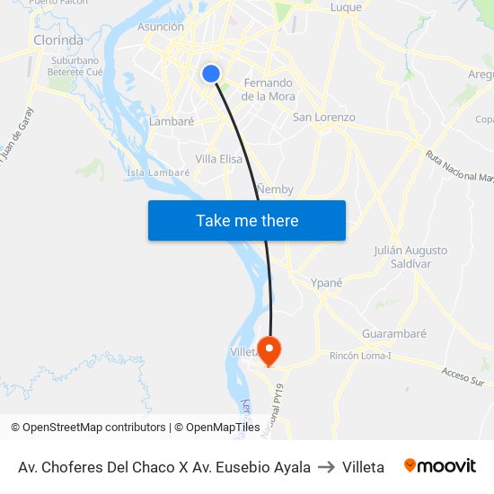 Av. Choferes Del Chaco X Av. Eusebio Ayala to Villeta map