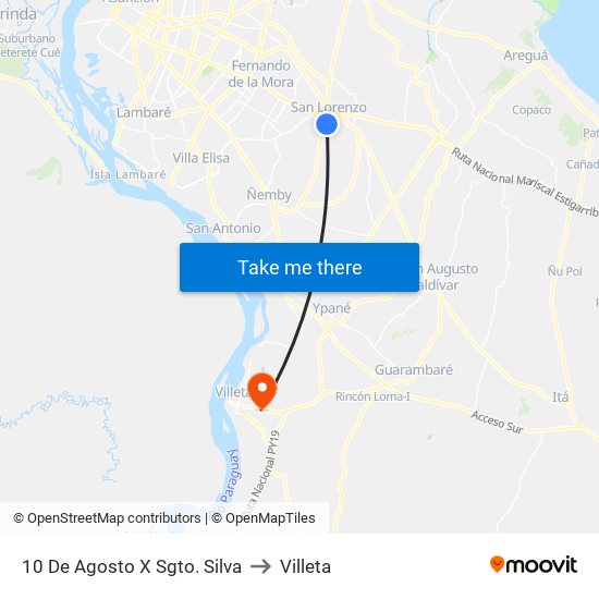 10 De Agosto X Sgto. Silva to Villeta map