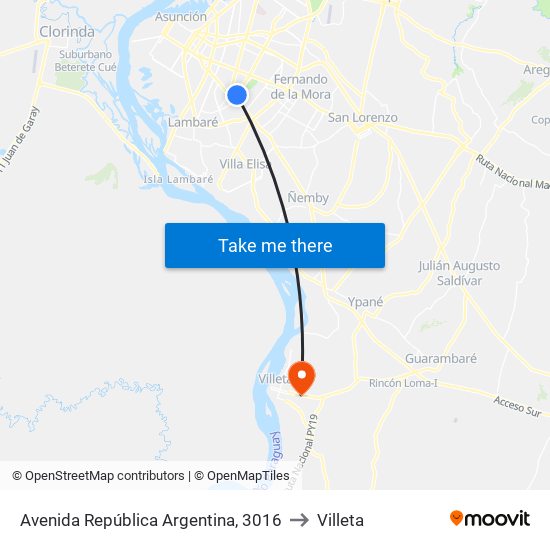 Avenida República Argentina, 3016 to Villeta map