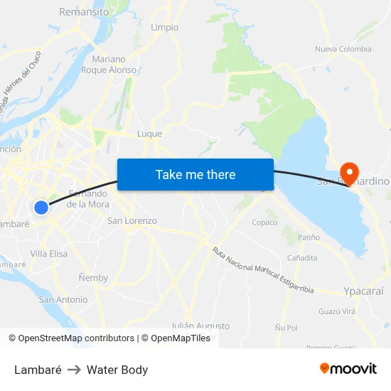 Lambaré to Water Body map