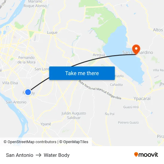 San Antonio to Water Body map