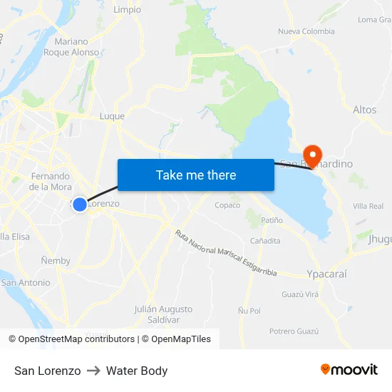 San Lorenzo to Water Body map