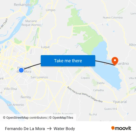 Fernando De La Mora to Water Body map