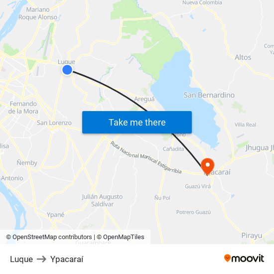 Luque to Ypacaraí map