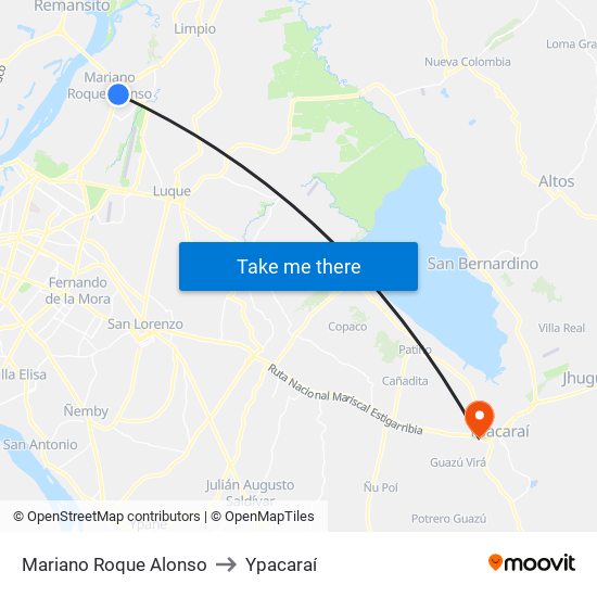 Mariano Roque Alonso to Ypacaraí map