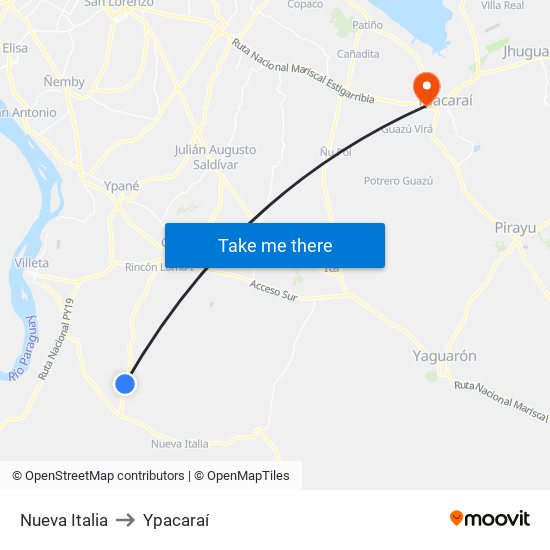 Nueva Italia to Ypacaraí map