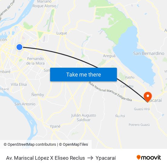 Av. Mariscal López X Eliseo Reclus to Ypacaraí map