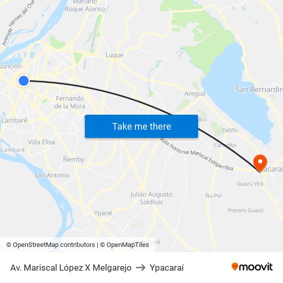 Av. Mariscal López X Melgarejo to Ypacaraí map