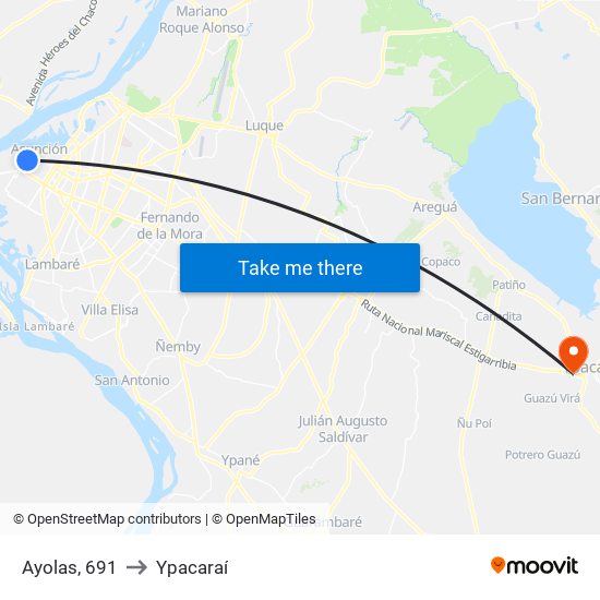 Ayolas, 691 to Ypacaraí map