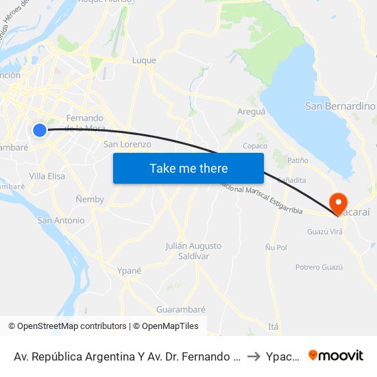Av. República Argentina Y Av. Dr. Fernando De La Mora to Ypacaraí map