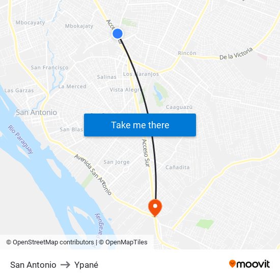 San Antonio to Ypané map