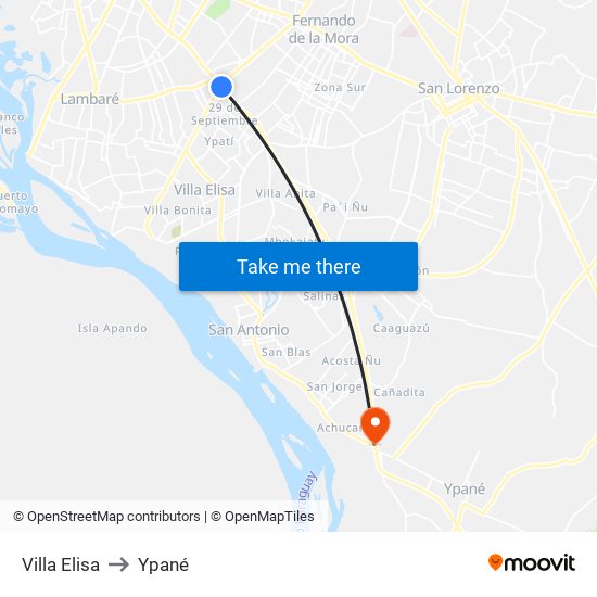 Villa Elisa to Ypané map