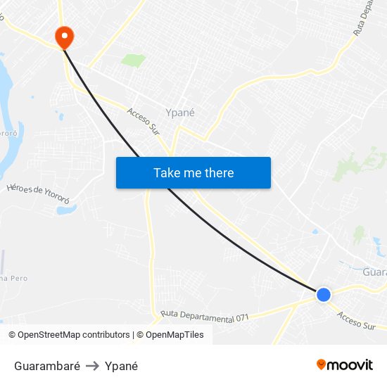 Guarambaré to Ypané map