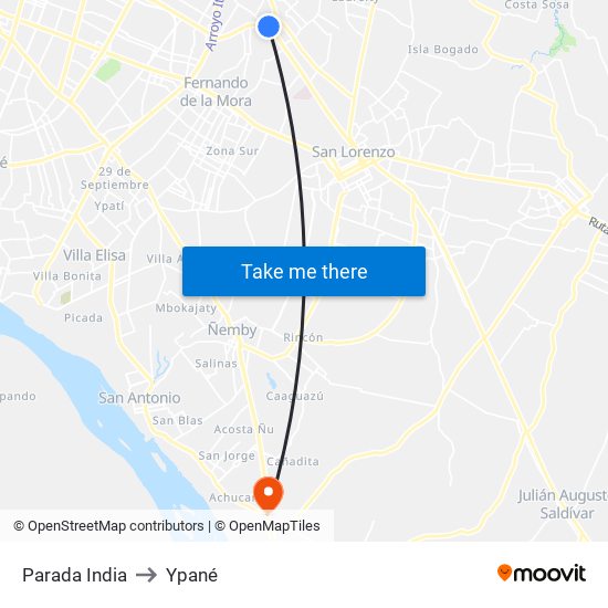 Parada India to Ypané map