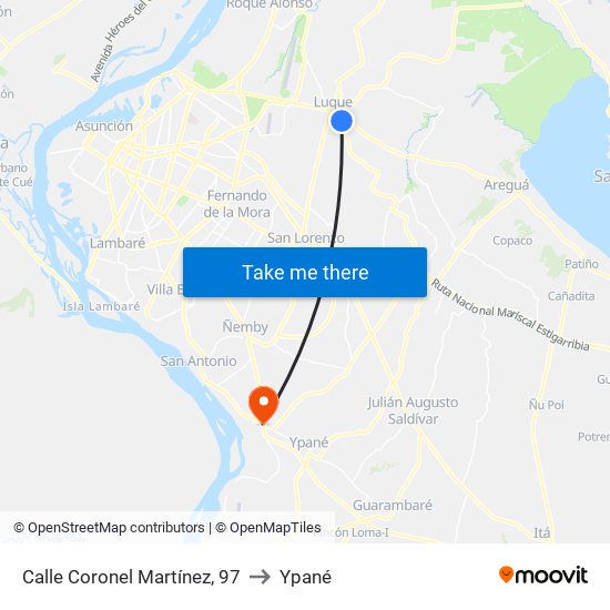 Calle Coronel Martínez, 97 to Ypané map