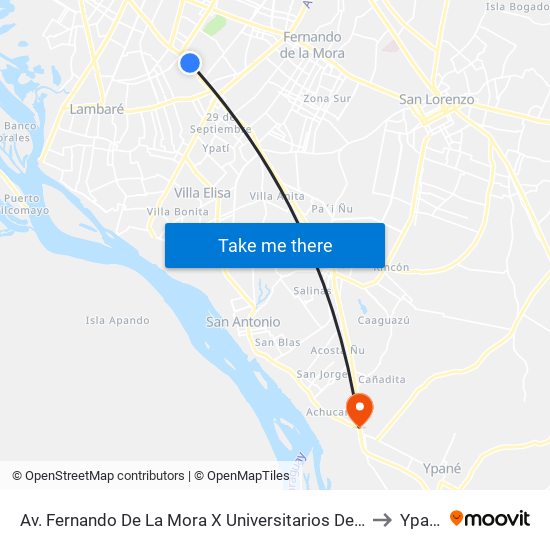 Av. Fernando De La Mora X Universitarios Del Chaco to Ypané map