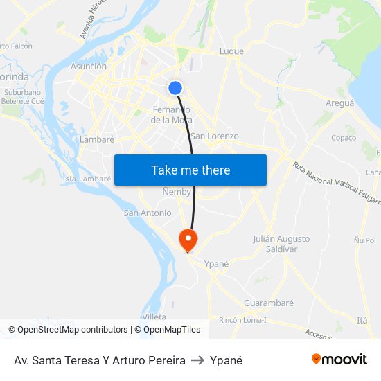 Av. Santa Teresa Y Arturo Pereira to Ypané map