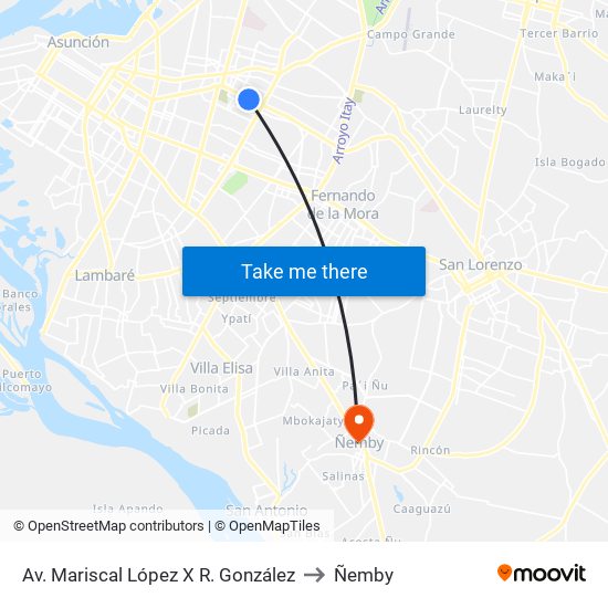 Av. Mariscal López X R. González to Ñemby map