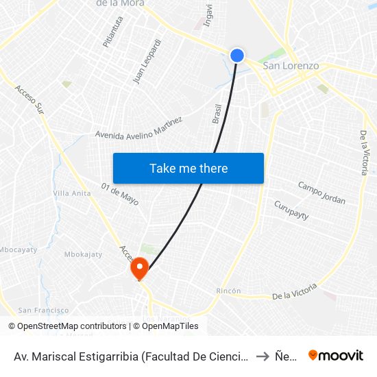 Av. Mariscal Estigarribia (Facultad De Ciencias Económicas) to Ñemby map