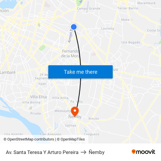 Av. Santa Teresa Y Arturo Pereira to Ñemby map