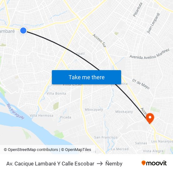 Av. Cacique Lambaré Y Calle Escobar to Ñemby map
