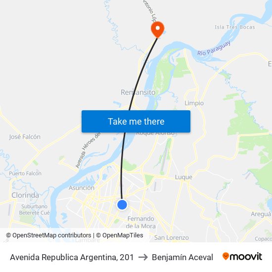 Avenida Republica Argentina, 201 to Benjamín Aceval map