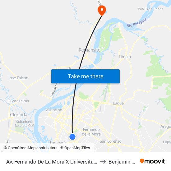 Av. Fernando De La Mora X Universitarios Del Chaco to Benjamín Aceval map