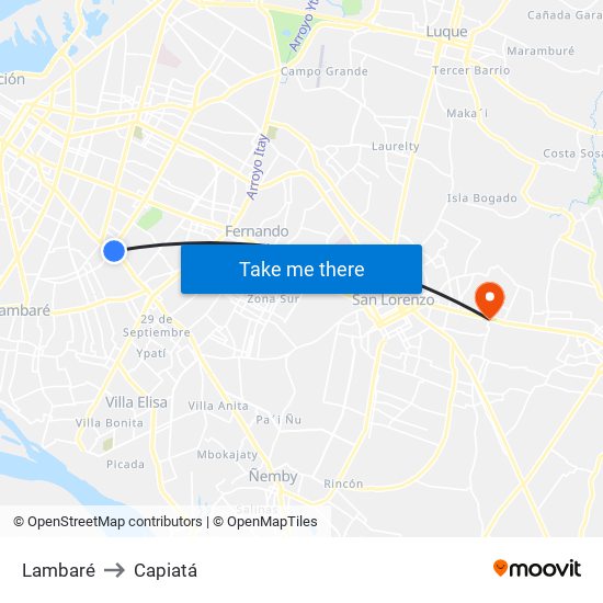 Lambaré to Capiatá map
