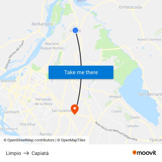 Limpio to Capiatá map
