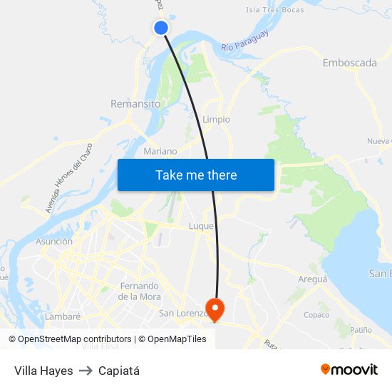 Villa Hayes to Capiatá map