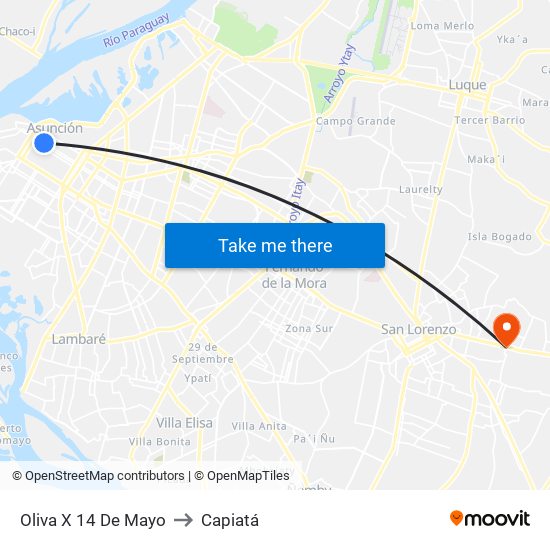 Oliva X 14 De Mayo to Capiatá map
