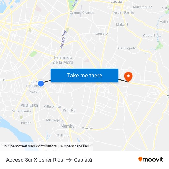 Acceso Sur X Usher Ríos to Capiatá map